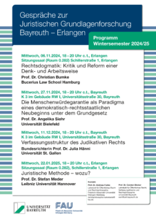 Zum Artikel "Vortragsreihe „Juristische Grundlagenforschung Bayreuth/Erlangen“ im Wintersemester 2024/25"